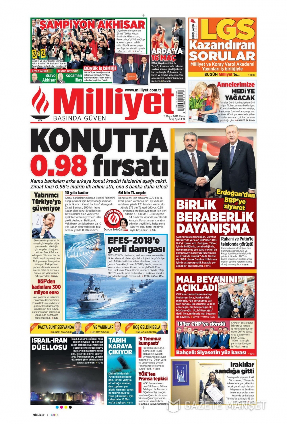 Ziraat Türkiye Kupası Şampiyonu Akhisarspor'un Gazetelerdeki manşet 2