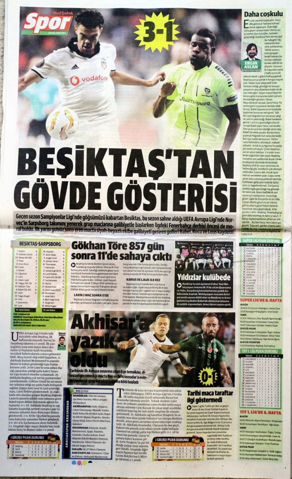 Akhisarspor, Krasnodar maçı sonrası ulusal gazetelerinde yer alan haber 12