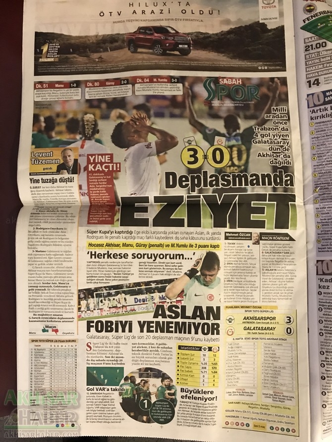Akhisarspor, Galatasaray'ı 3-0 yenmesinin ardından gazete manşetler 3