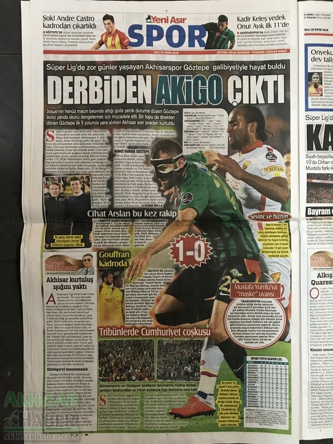 Akhisarspor'un Göztepe galibiyeti sonrası gazete manşetleri 3
