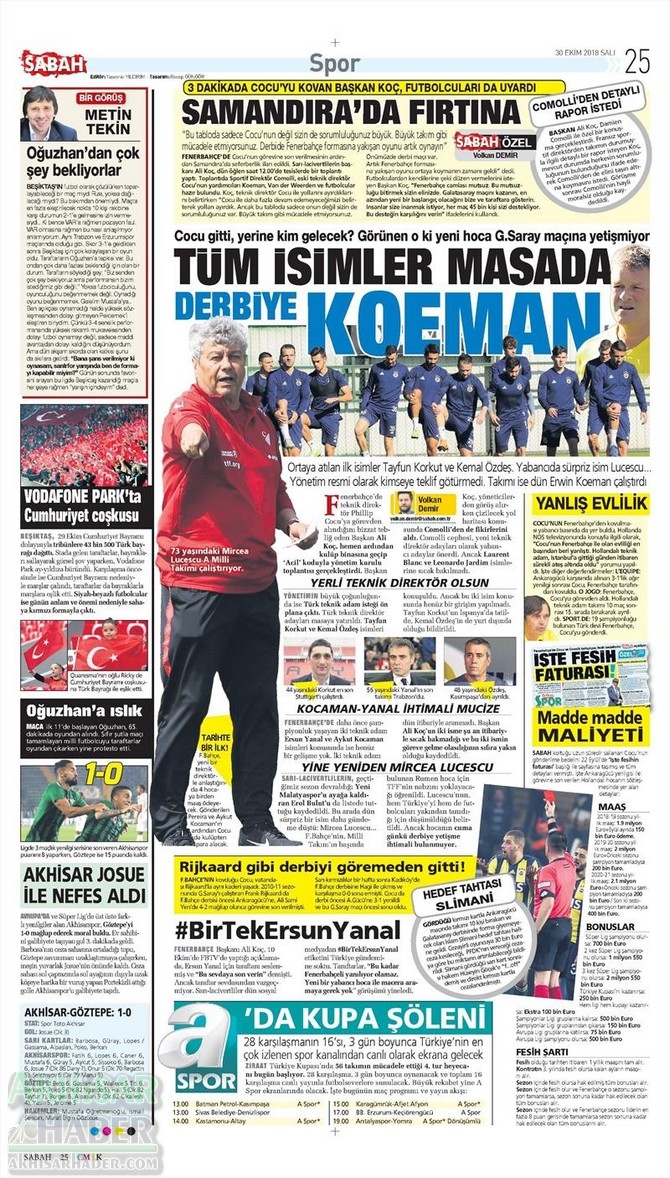 Akhisarspor'un Göztepe galibiyeti sonrası gazete manşetleri 9