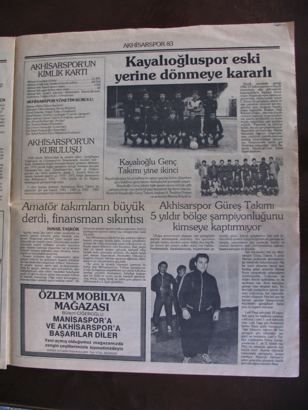 1983 yılına ait Yeni Asır Gazetesi Akhisarspor eki 12