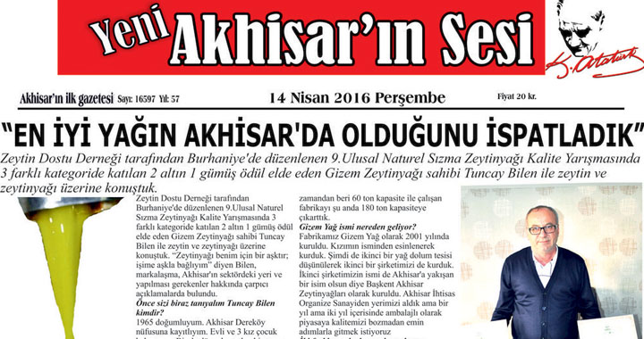 Yeni Akhisar'ın Sesi 14 Nisan 2016 Gazetesi