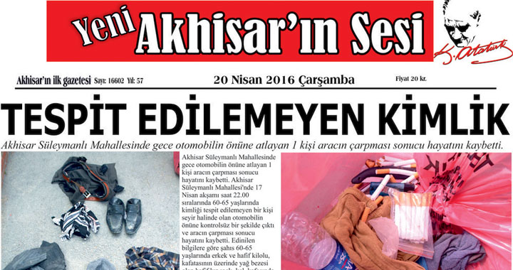 Yeni Akhisar'ın Sesi Gazetesi 20 Nisan 2016