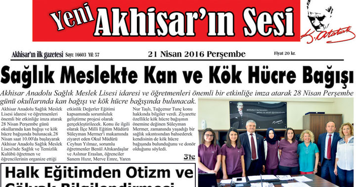 Yeni Akhisar'ın Sesi Gazetesi 21 Nisan 2016