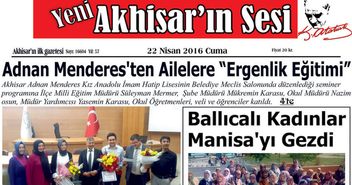 Yeni Akhisar'ın Sesi Gazetesi 22 Nisan 2016