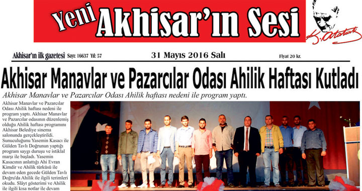 Yeni Akhisar'ın Sesi Gazetesi 31 Mayıs 2016