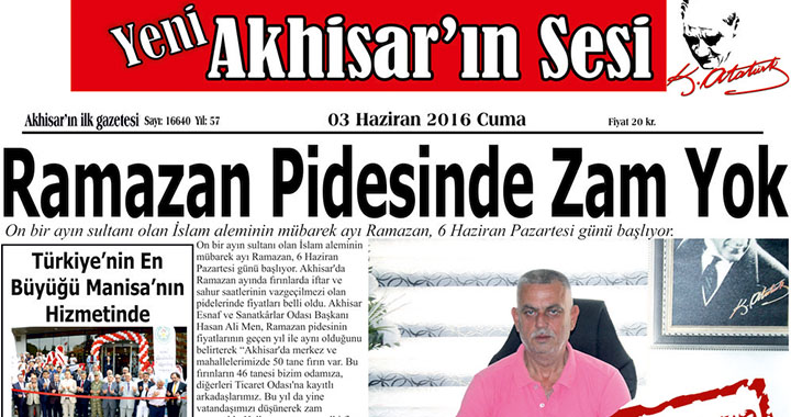 Yeni Akhisar'ın Sesi Gazetesi 3 Haziran 2016