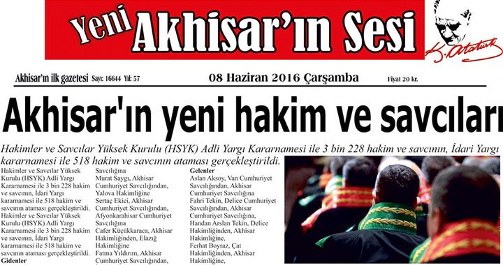 Yeni Akhisar'ın Sesi Gazetesi 8 Haziran 2016