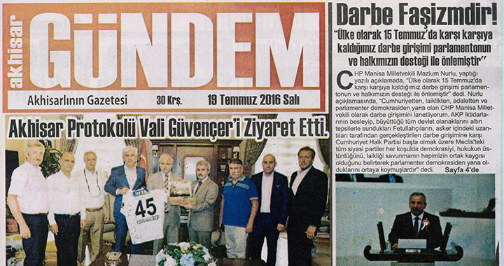 Akhisar Gündem Gazetesi 19 Temmuz 2016