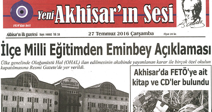 Yeni Akhisarın Sesi Gazetesi 27 Temmuz 2016