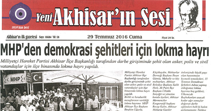 Yeni Akhisarın Sesi Gazetesi 29 Temmuz 2016
