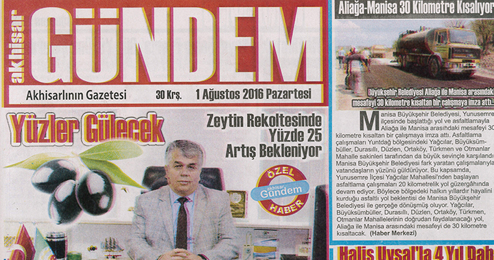 Akhisar Gündem gazetesi 1 Ağustos 2016