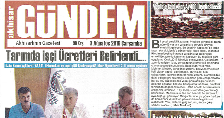 Akhisar Gündem gazetesi 3 Ağustos 2016