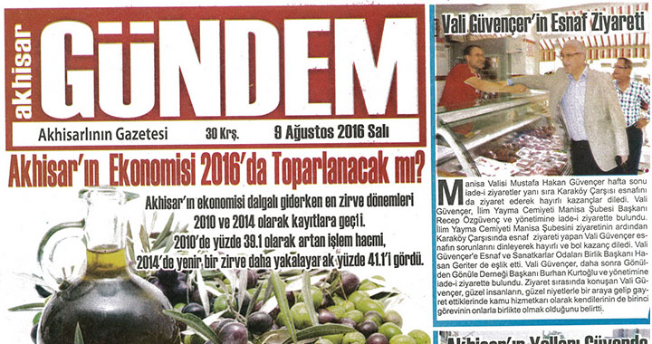 Akhisar Gündem Gazetesi 9 Ağustos 2016