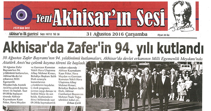 Yeni Akhisarın Sesi Gazetesi 31 Ağustos 2016