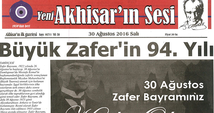 Yeni Akhisarın Sesi Gazetesi 30 Ağustos 2016