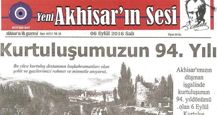 Yeni Akhisar'ın Sesi Gazetesi 6 Eylül 2016