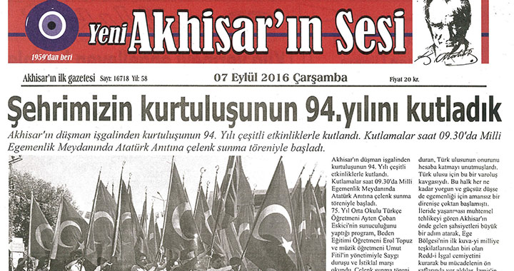 Yeni Akhisarın Sesi Gazetesi 7 Eylül 2016