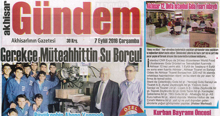 Akhisar Gündem Gazetesi 7 Eylül 2016