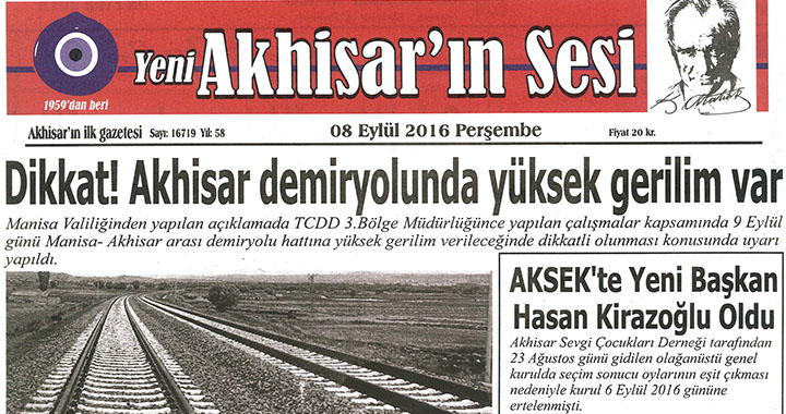 Yeni Akhisarın Sesi Gazetesi 8 Eylül 2016