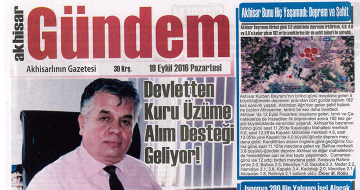 Akhisar Gündem Gazetesi 19 Eylül 2016