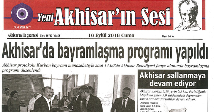 Yeni Akhisarın Sesi Gazetesi 16 Eylül 2016