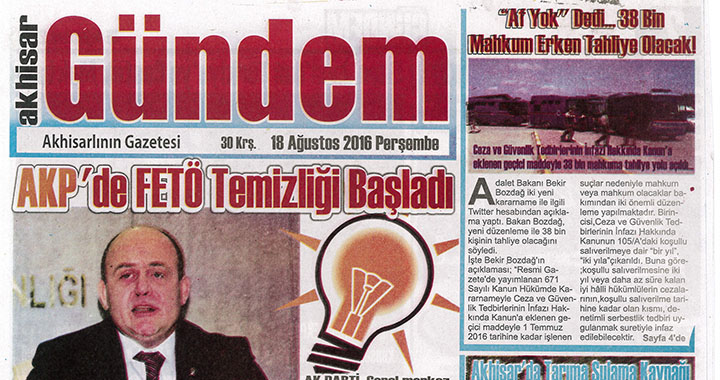 Akhisar Gündem Gazetesi 18 Ağustos 2016