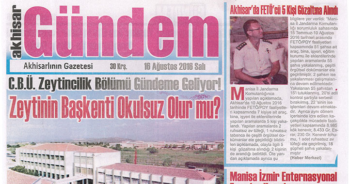 Akhisar Gündem Gazetesi 16 Ağustos 2016