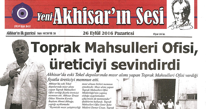 Yeni Akhisarın Sesi Gazetesi 26 Eylül 2016