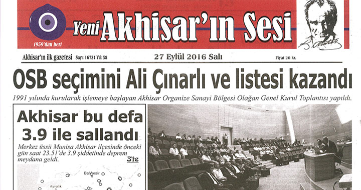 Yeni Akhisarın Sesi Gazetesi 27 Eylül 2016