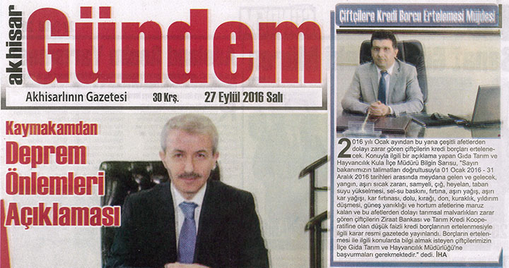 Akhisar Gündem Gazetesi 27 Eylül 2016