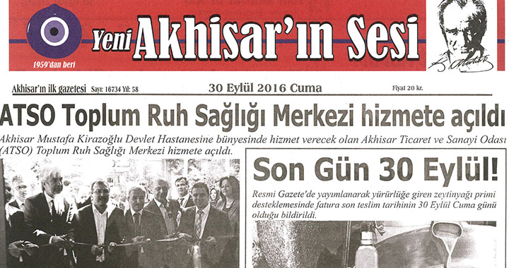 Yeni Akhisarın Sesi Gazetesi 30 Eylül 2016