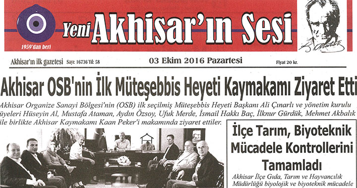 Yeni Akhisarın Sesi Gazetesi 3 Ekim 2016