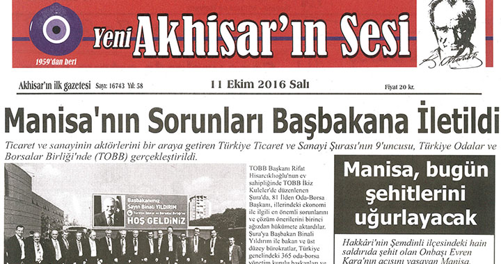 Yeni Akhisarın Sesi Gazetesi 11 Ekim 2016