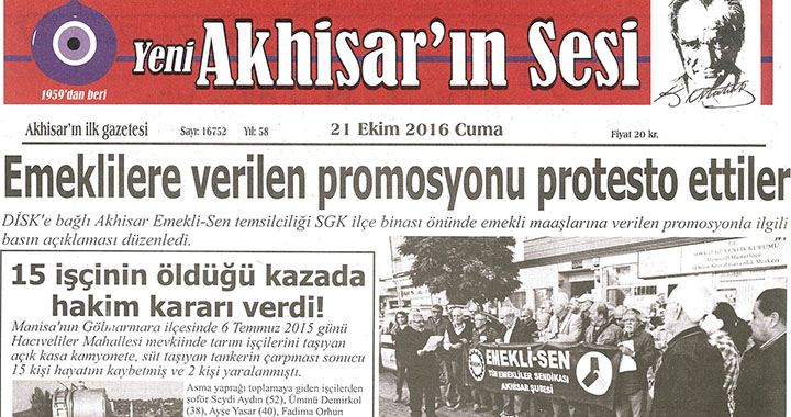 Yeni Akhisarın Sesi Gazetesi 21 Ekim 2016