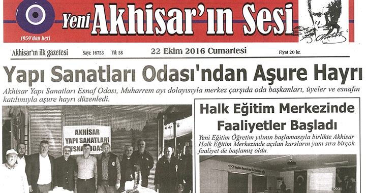 Yeni Akhisarın Sesi Gazetesi 22 Ekim 2016