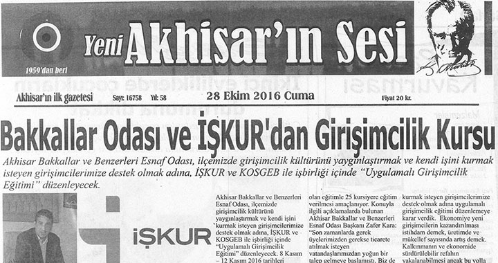 Yeni Akhisarın Sesi Gazetesi 28 Ekim 2016