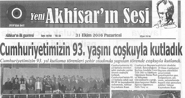 Yeni Akhisarın Sesi Gazetesi 31 Ekim 2016