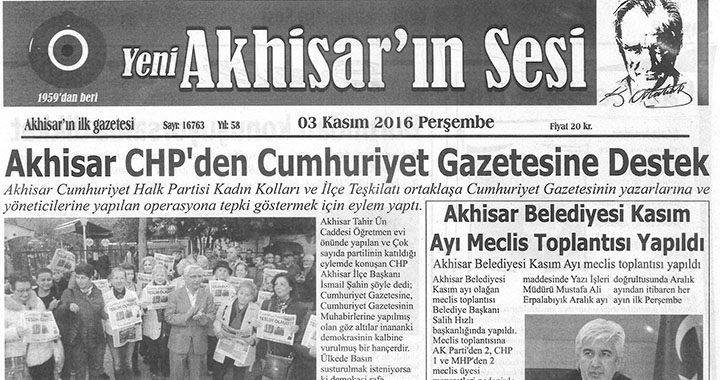 Yeni Akhisarın Sesi Gazetesi 3 Kasım 2016