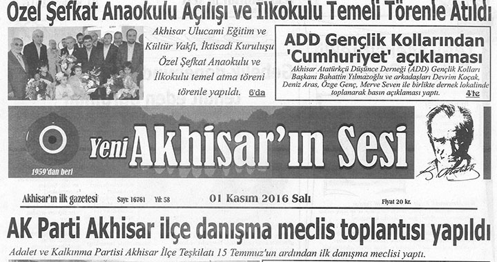 Yeni Akhisarın Sesi Gazetesi 1 Kasım 2016