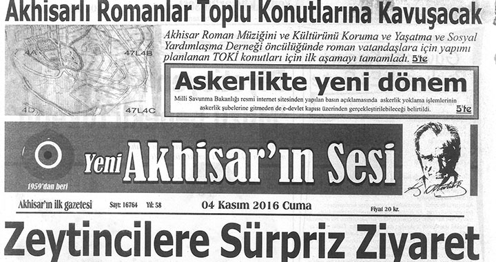 Yeni Akhisarın Sesi Gazetesi 4 Kasım 2016