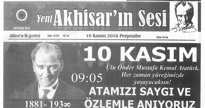 Yeni Akhisarın Sesi Gazetesi 10 Kasım 2016