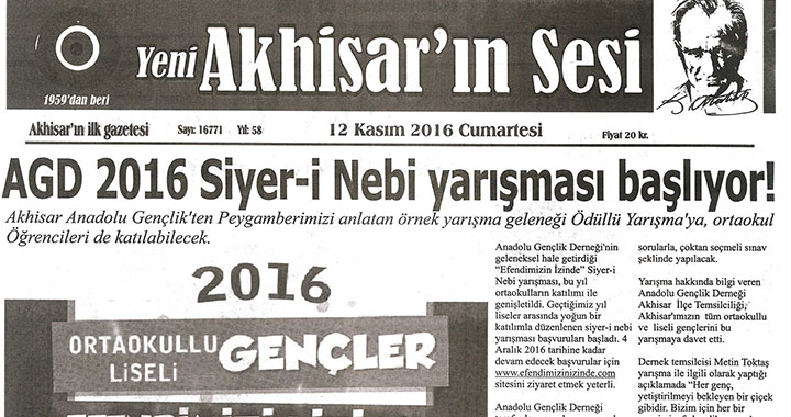 Yeni Akhisarın Sesi Gazetesi 12 Kasım 2016