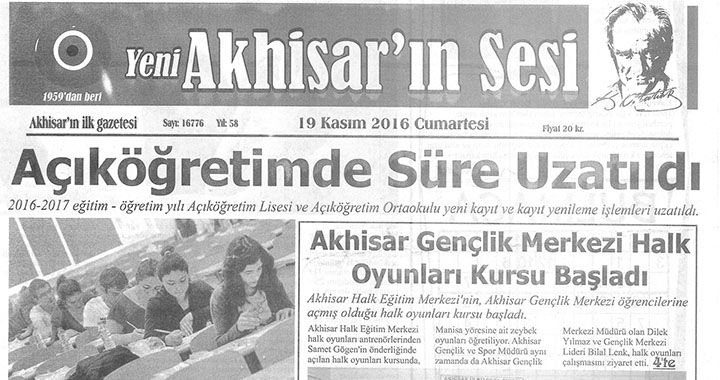 Yeni Akhisarın Sesi Gazetesi 19 Kasım 2016