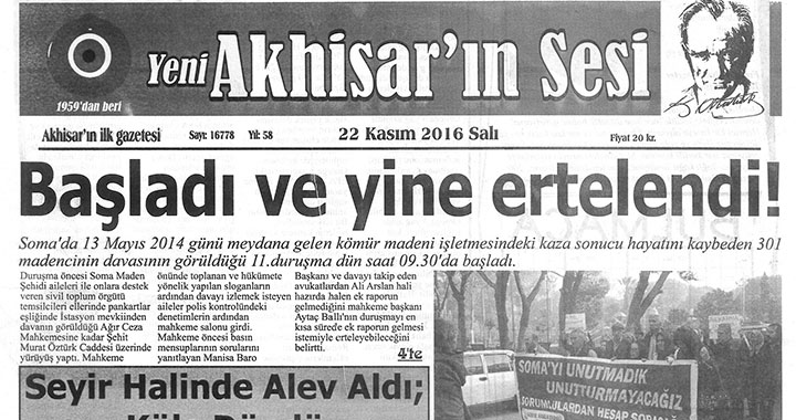 Yeni Akhisarın Sesi Gazetesi 22 Kasım 2016