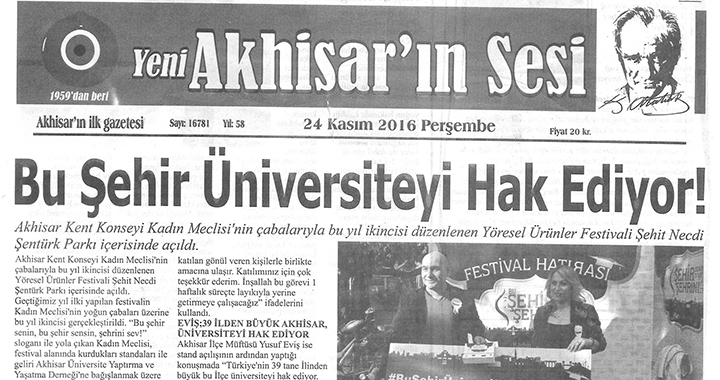 Yeni Akhisarın Sesi Gazetesi 24 Kasım 2016