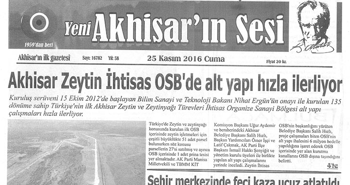 Yeni Akhisarın Sesi Gazetesi 25 Kasım 2016