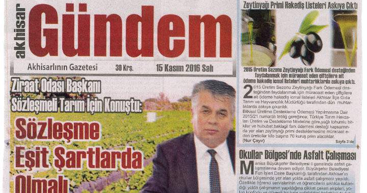 Akhisar Gündem Gazetesi 15 Kasım 2016
