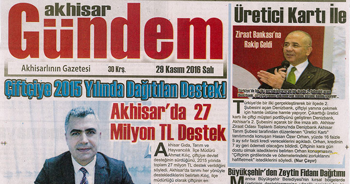 Akhisar Gündem Gazetesi 29 Kasım 2016